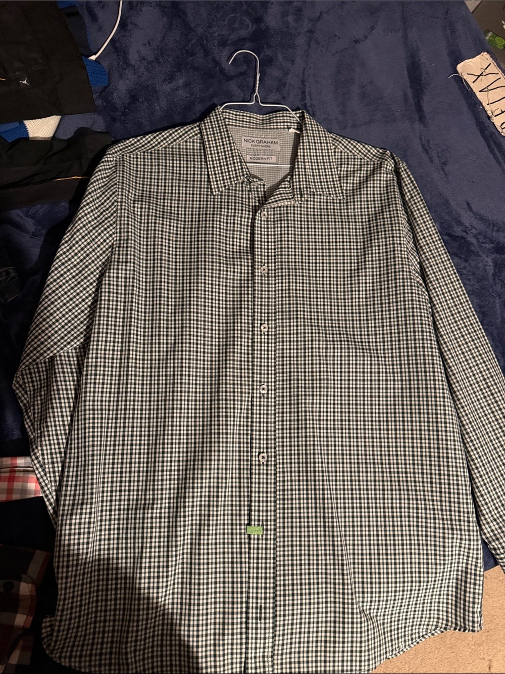 Nick Graham Men's Green & White Gingham Button-Down Shirt